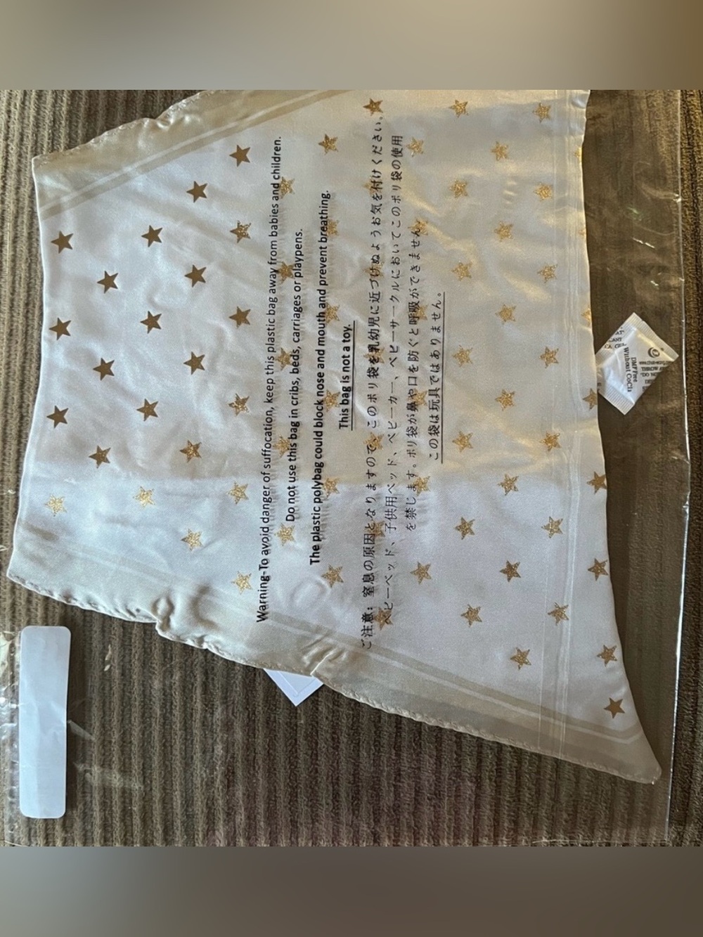 COACH Metallic Gold Stars on Chalk Silk Diamond Shaped Scarf - Picture 4 of 8